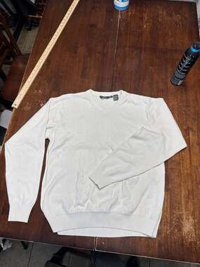 Oscar de la Renta Men's V-Neck Diamond Textured Knit Sweater Ivory Size Large